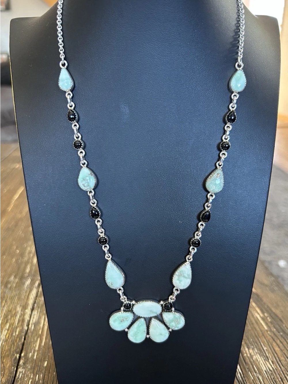 Paloma Turquoise and Black Onyx Sterling Silver Necklace Southwest